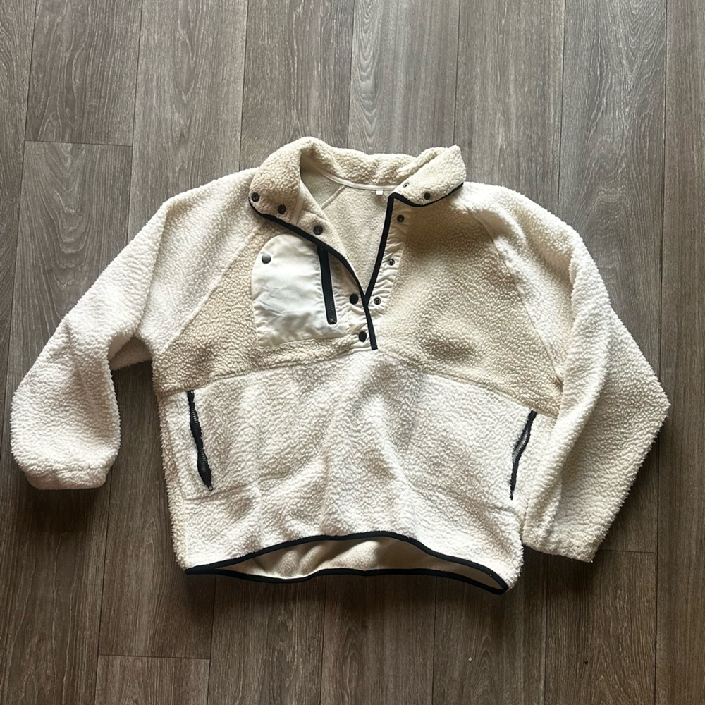 Cozy Cream Sherpa Pullover with Black Trim
